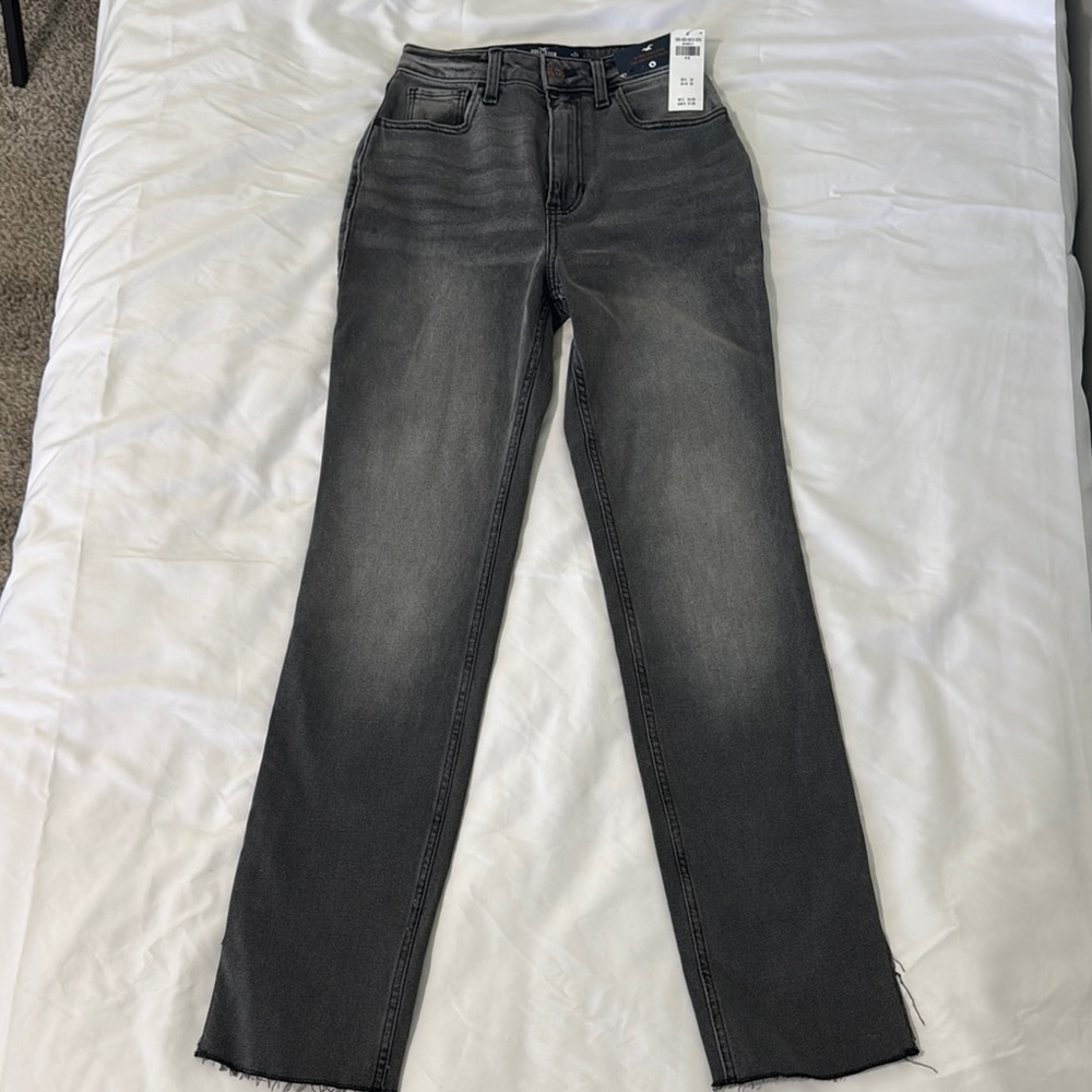 High-Rise Straight Leg Black Jeans